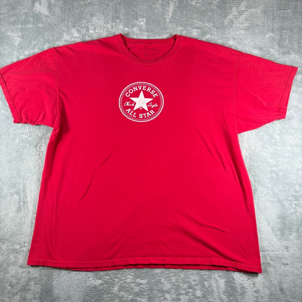 Converse All Star Mens 2XL Red Graphic T-Shirt Chuck Taylor Logo Short Sleeve